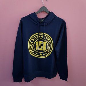 Fendi Men Logo Print Navy Hoodie